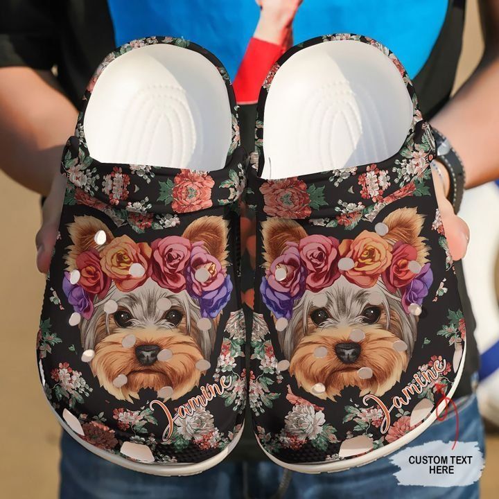 Yorkshire Personalized Floral Yorkie Rubber Crocss Crocband Clogs, Comfy Footwear Tl97