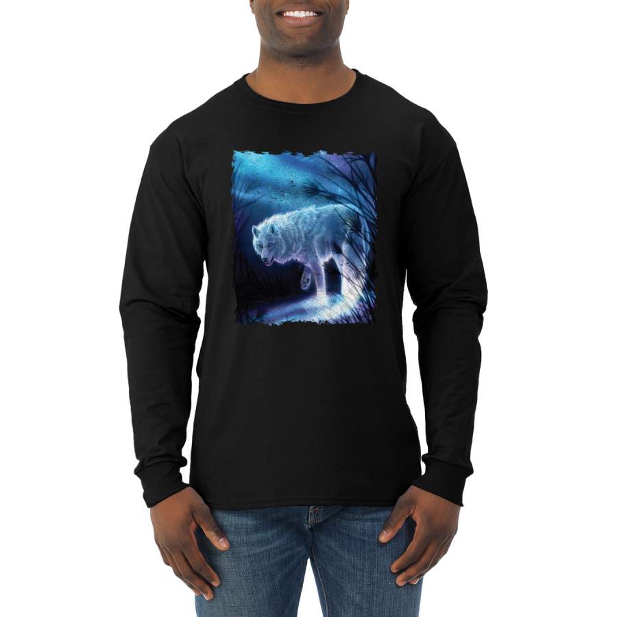 Winter Dire Snow Wolf Animal Lover Mens Long Sleeve Shirt