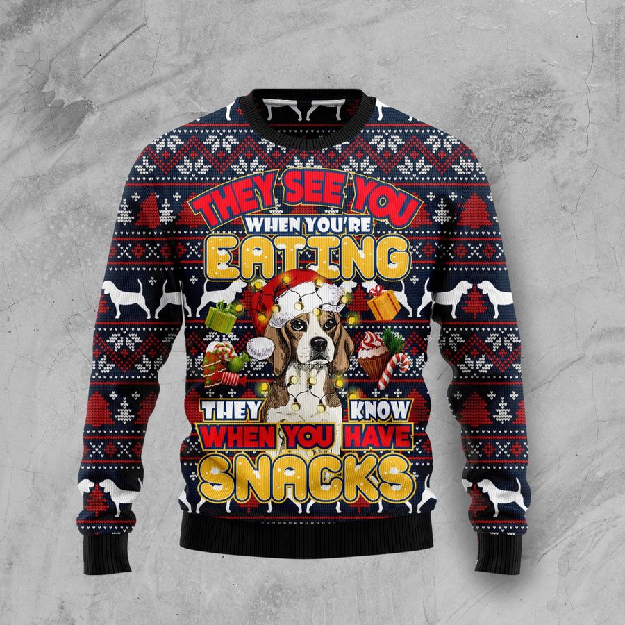 Beagle They Know When You Have Snacks Christmas Ugly Sweater | Unisex | Full Size | Adult | Colorful | US1765