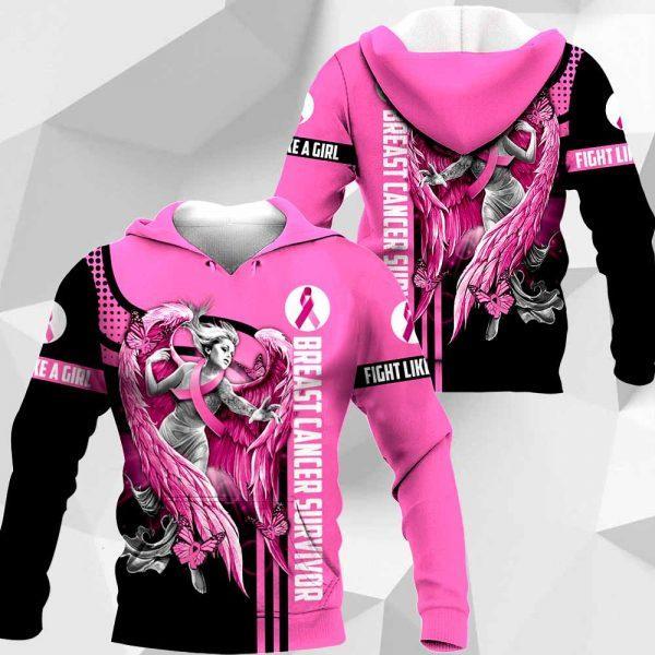 3D Breast Cancer Angel Survivor Hoodie T-Shirt Sweatshirt Su110302