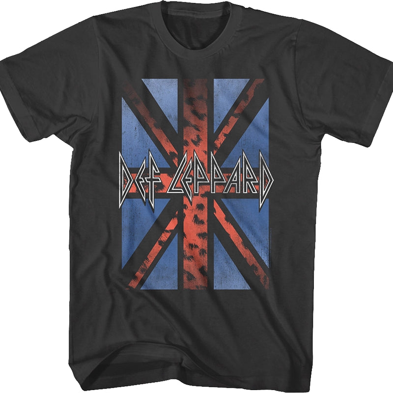 Vintage Leopard Print Flag Def Leppard T-Shirt