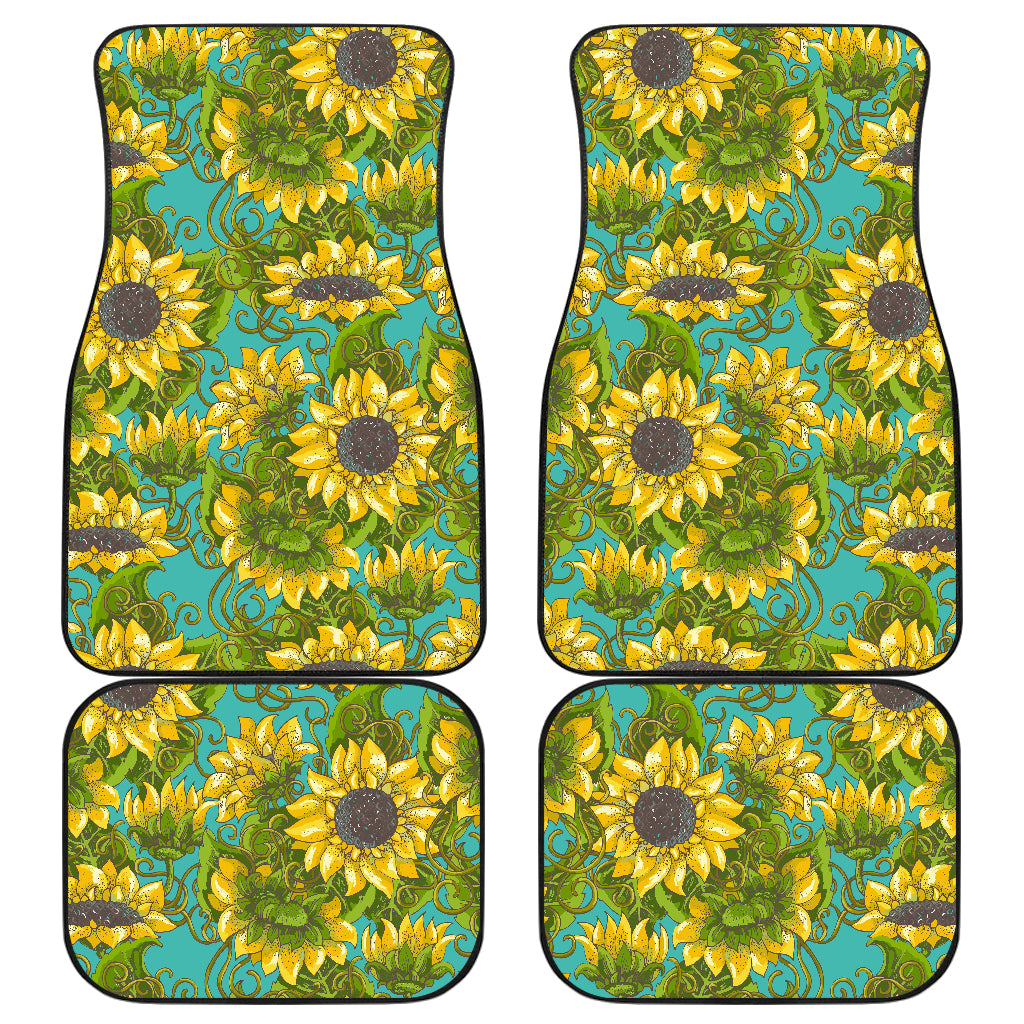 Blooming Sunflower Pattern Print Front And Back Car Floor Mats, Front Car Mat