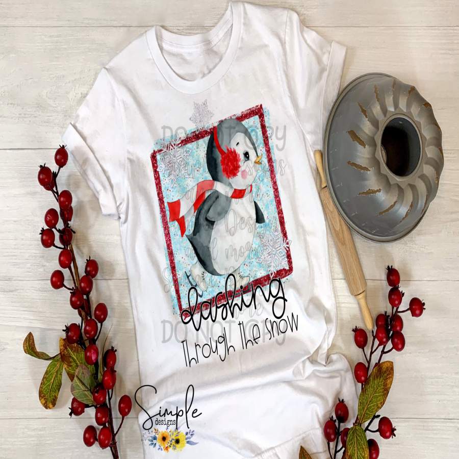 Dashing Through the Snow Penguin T-shirt, Long Sleeve Tees, Custom Shirts, Christmas