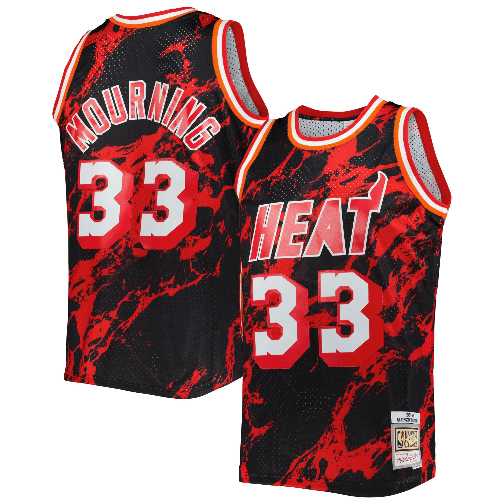 Alonzo Mourning Miami Heat Mitchell & Ness 1996-97 Hardwood Classics Marble Swingman Jersey – Black NBA