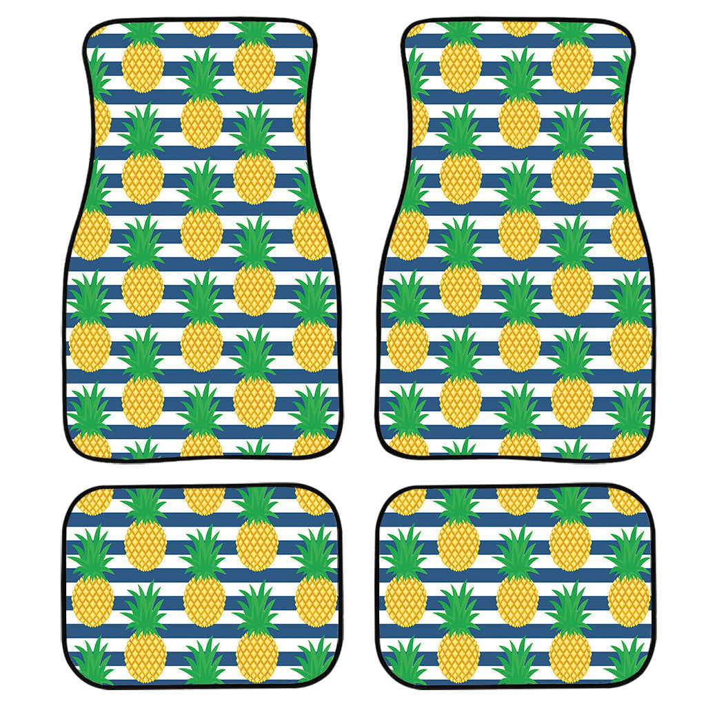 Blue Striped Pineapple Pattern Print Front And Back Car Floor Mats, Front Car Mat