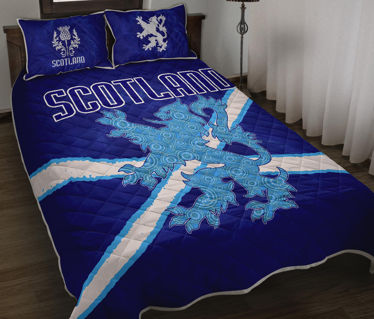 1Stscotland Blue Quilt Bed Set – Scottish Lion New Release A25