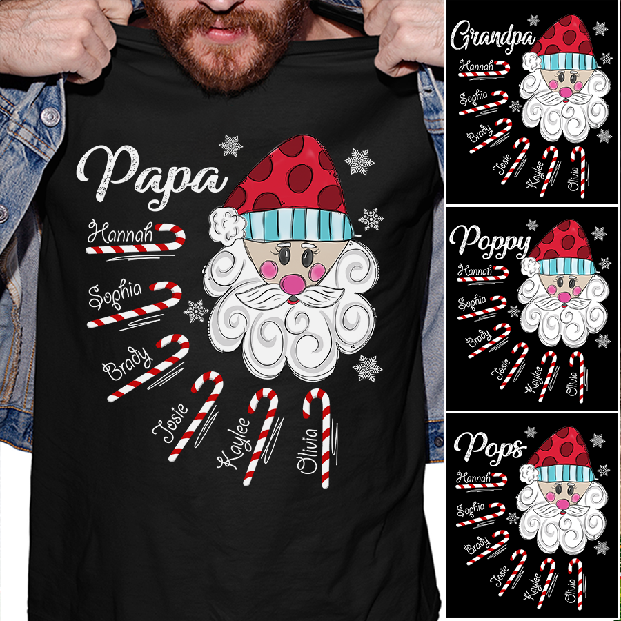 Papa Candy Cane Christmas Personalized Shirt For Papa