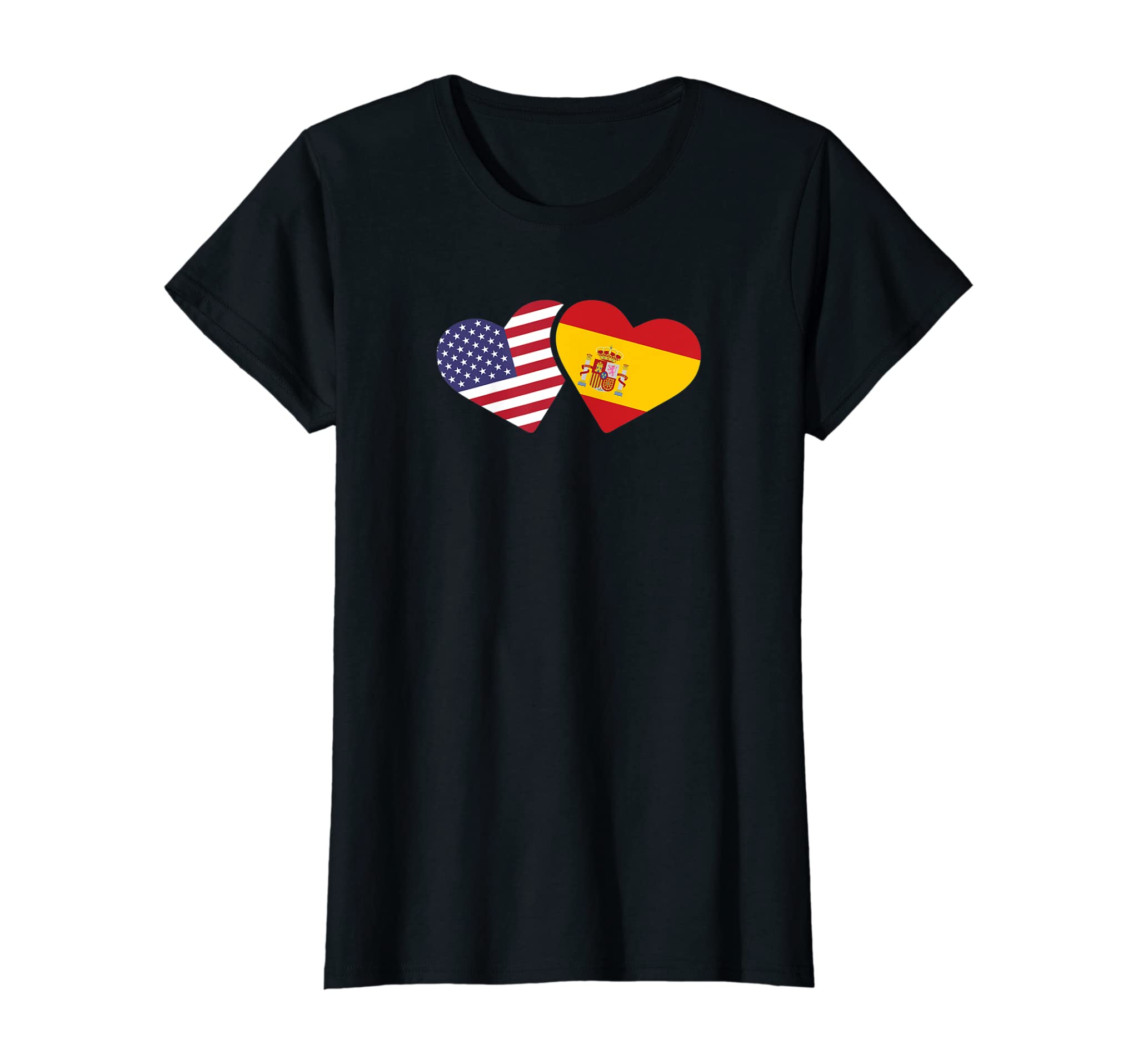 Spain USA Flag T Shirt Heart Spanish Americans Love