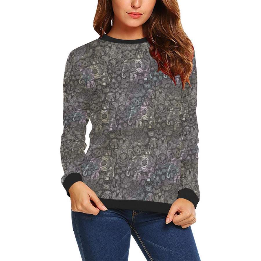 Hamsa Elephant Mandala Print Women Crewneck Sweatshirt