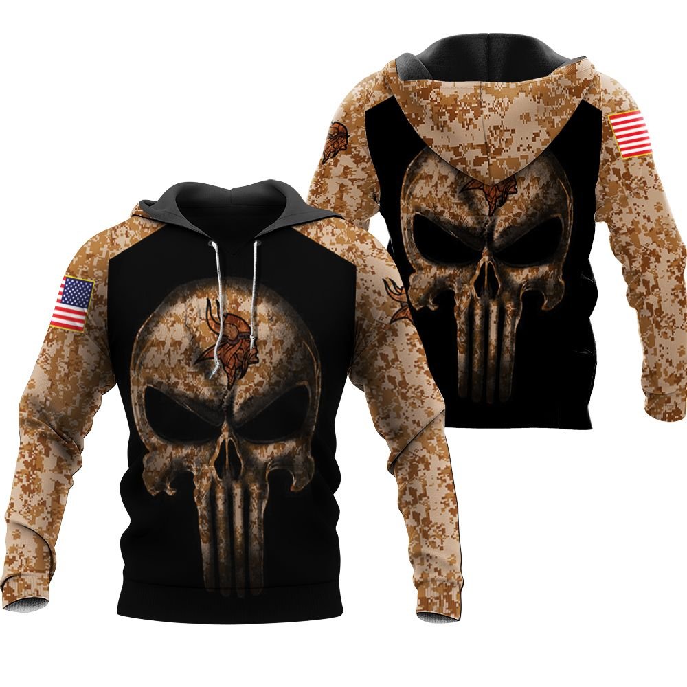 Camouflage Skull Minnesota Vikings American Flag 3d Hoodie Sweater Tshirt