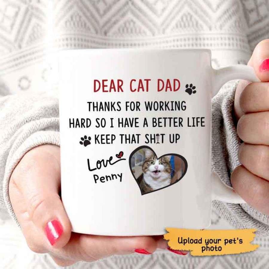 Thanks For Working Hard Cat Dad Photo Personalized Coffee Mug