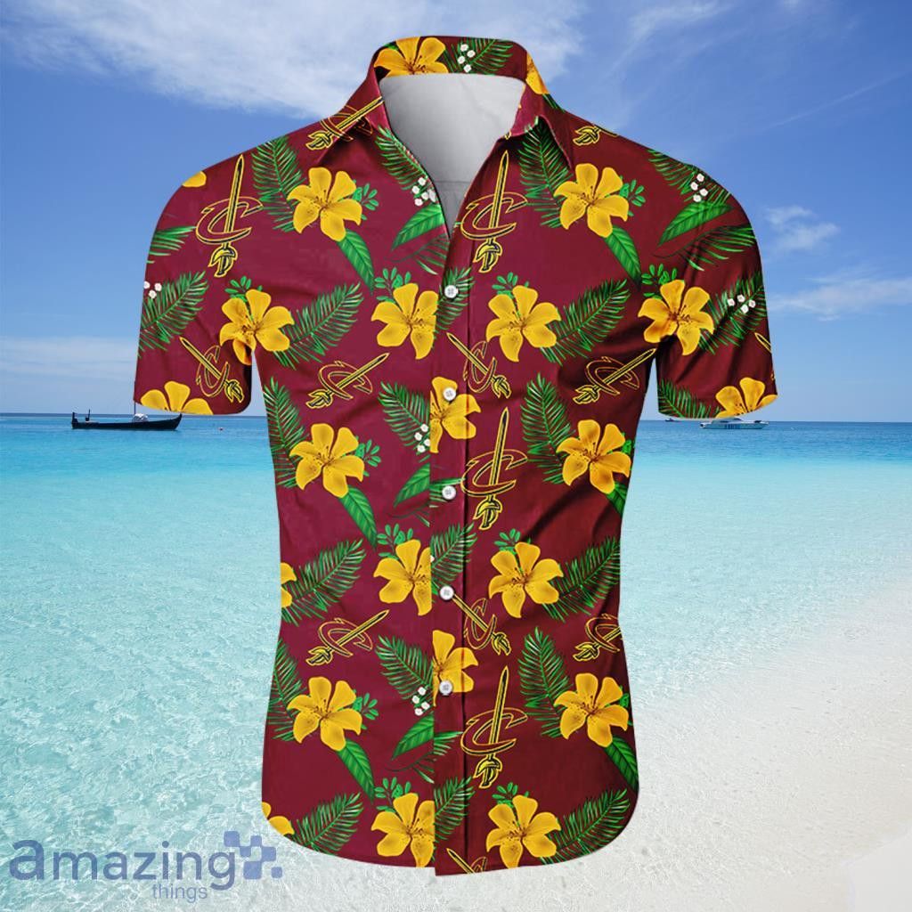 NBA Cleveland Cavaliers Gold Wine Tropical Flowers Hawaiian Shirt