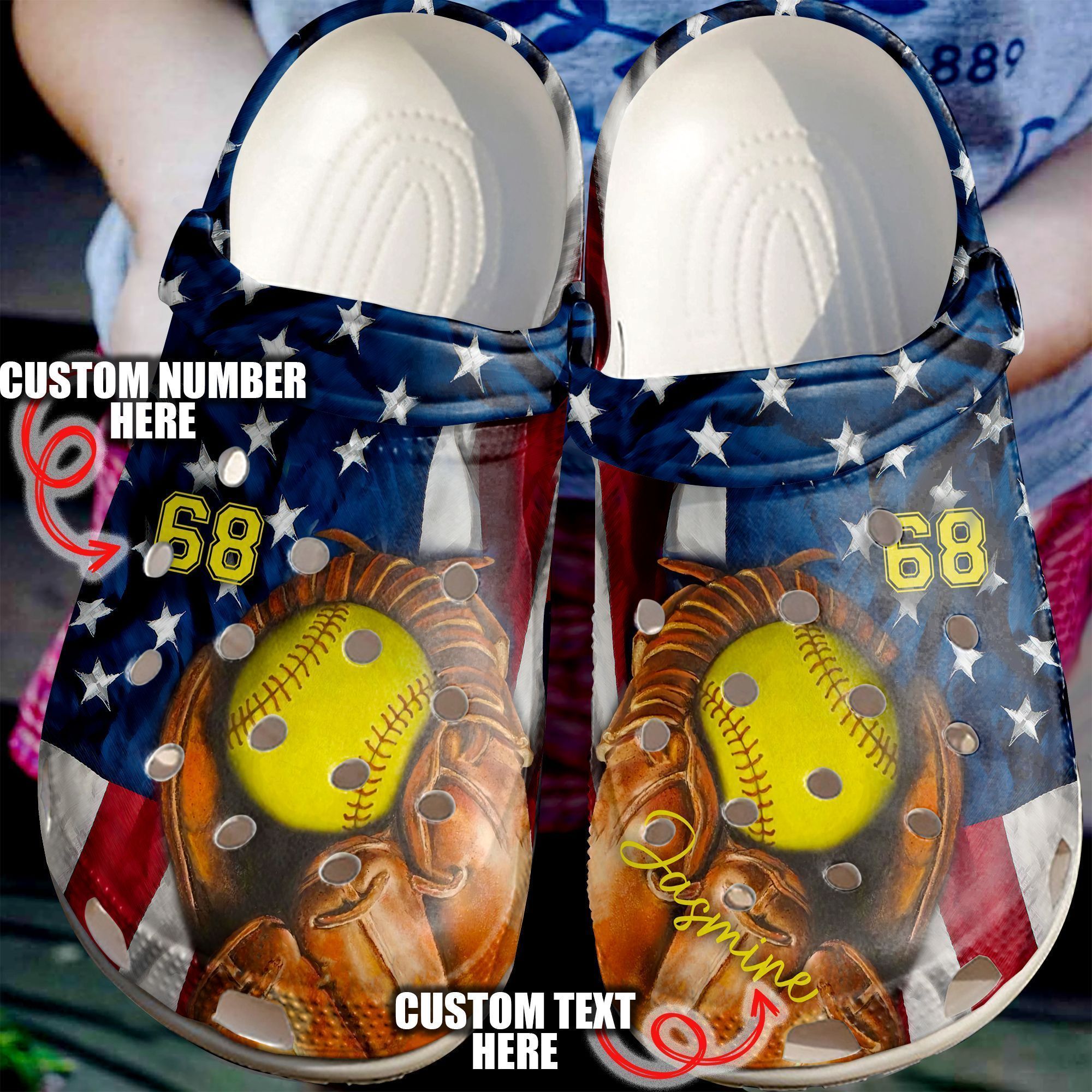 Softball Personalized Flag Love Sku 2411 Clogs Clog Shoes