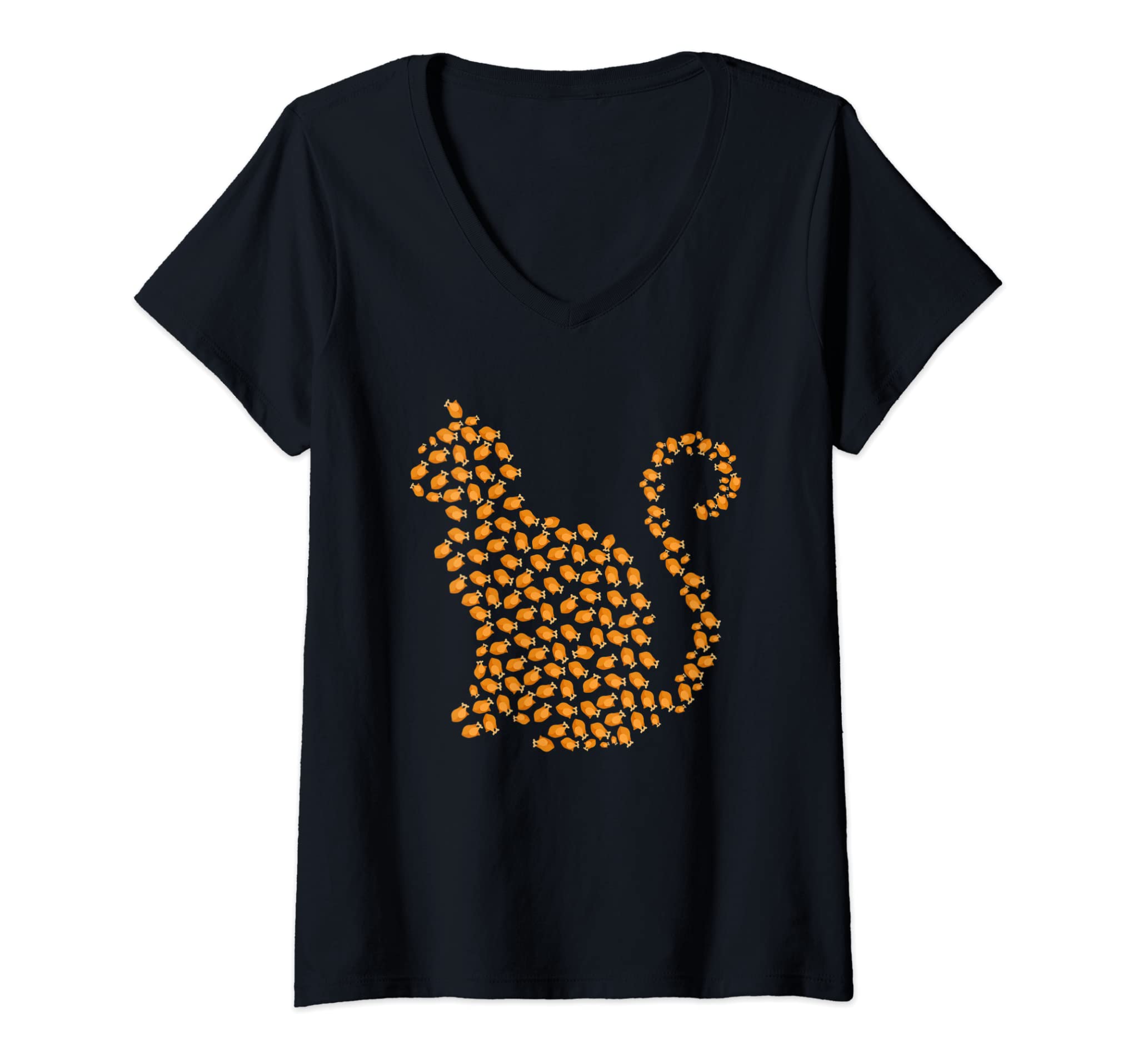 Womens Happy Thanksgiving for Cats Lovers Funny Turkey Cat V-Neck