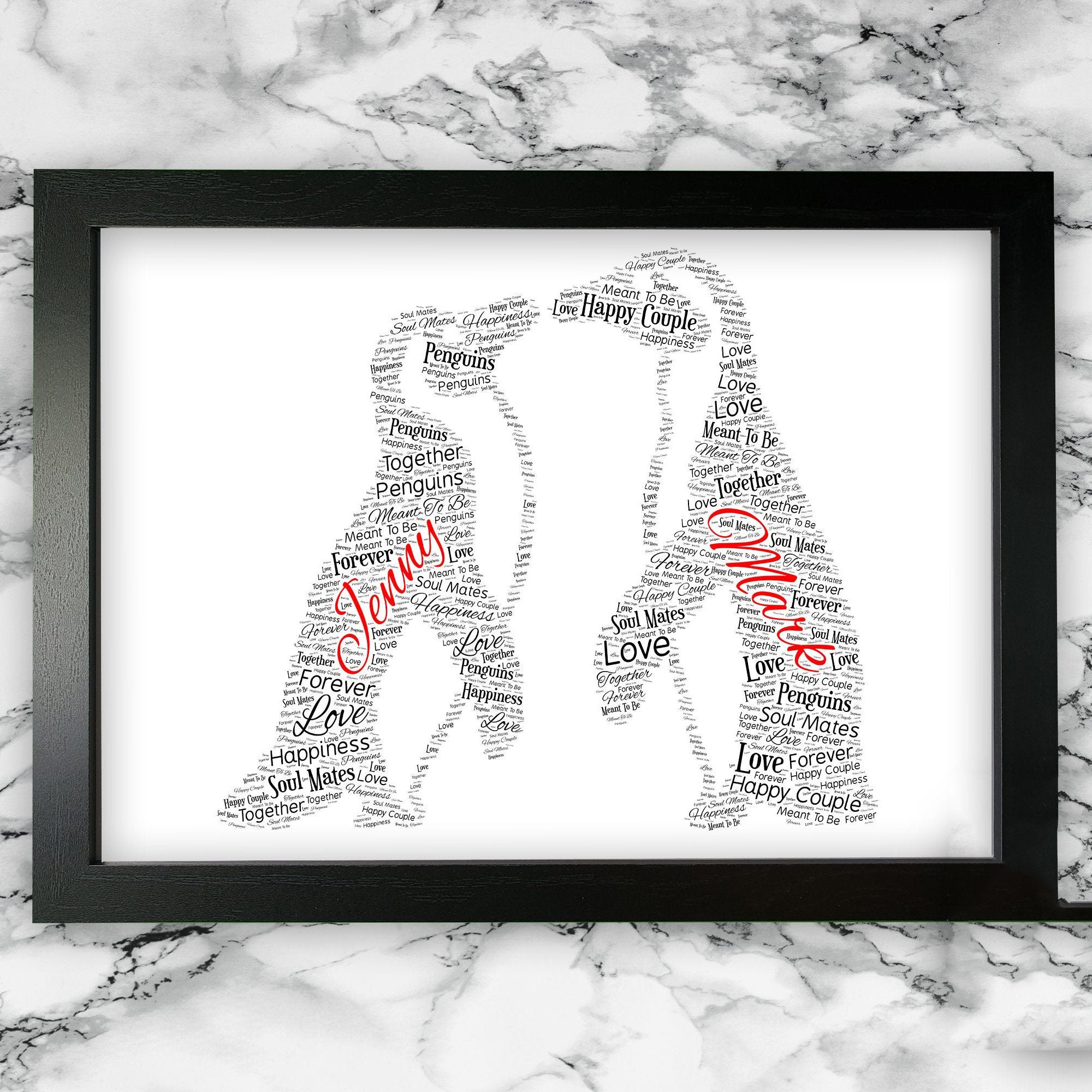 Personalized Penguins Couple Wall Art Print Poster