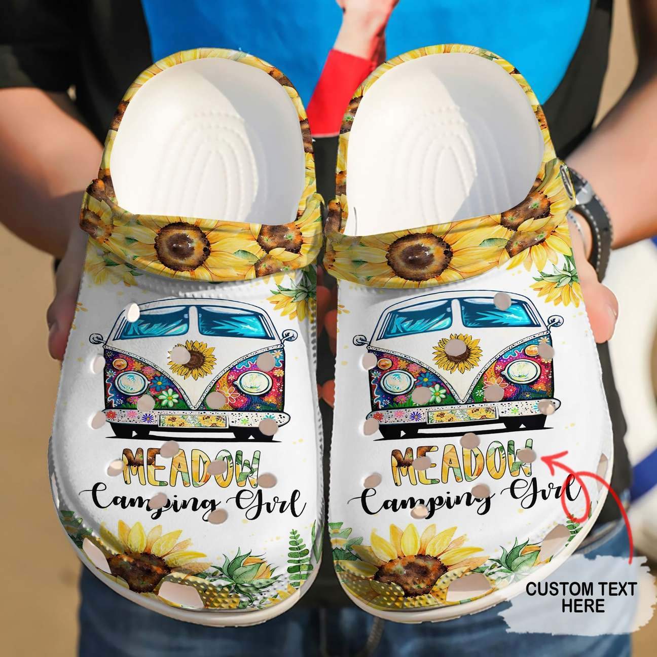 Hippie Personalized Clog, Custom Name, Text Camping Girl, Fashion Style For Women, Men, Kid, Print 3D