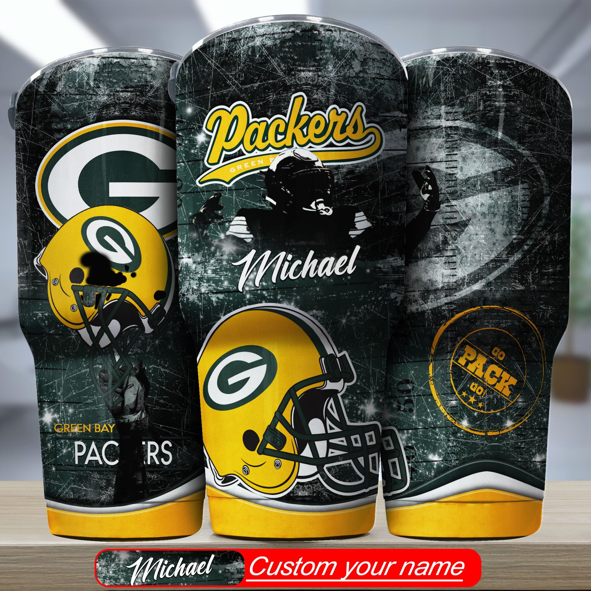 Green Bay Packers Custom Name Tumbler Bg321