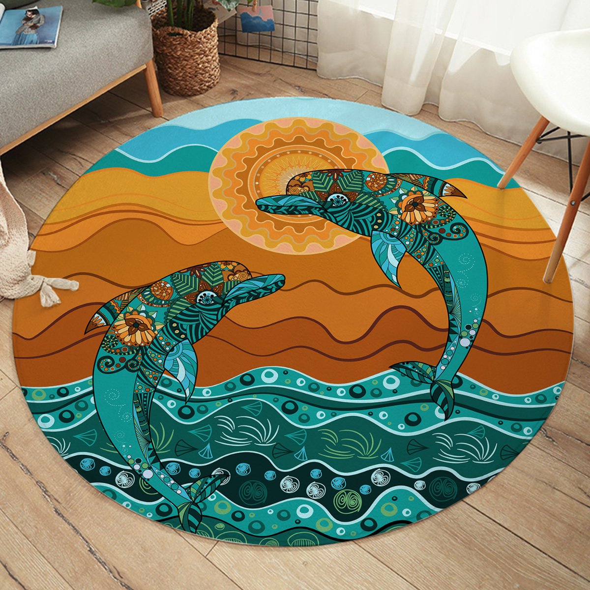 Leaping Dolphins SW1398 Round Rug