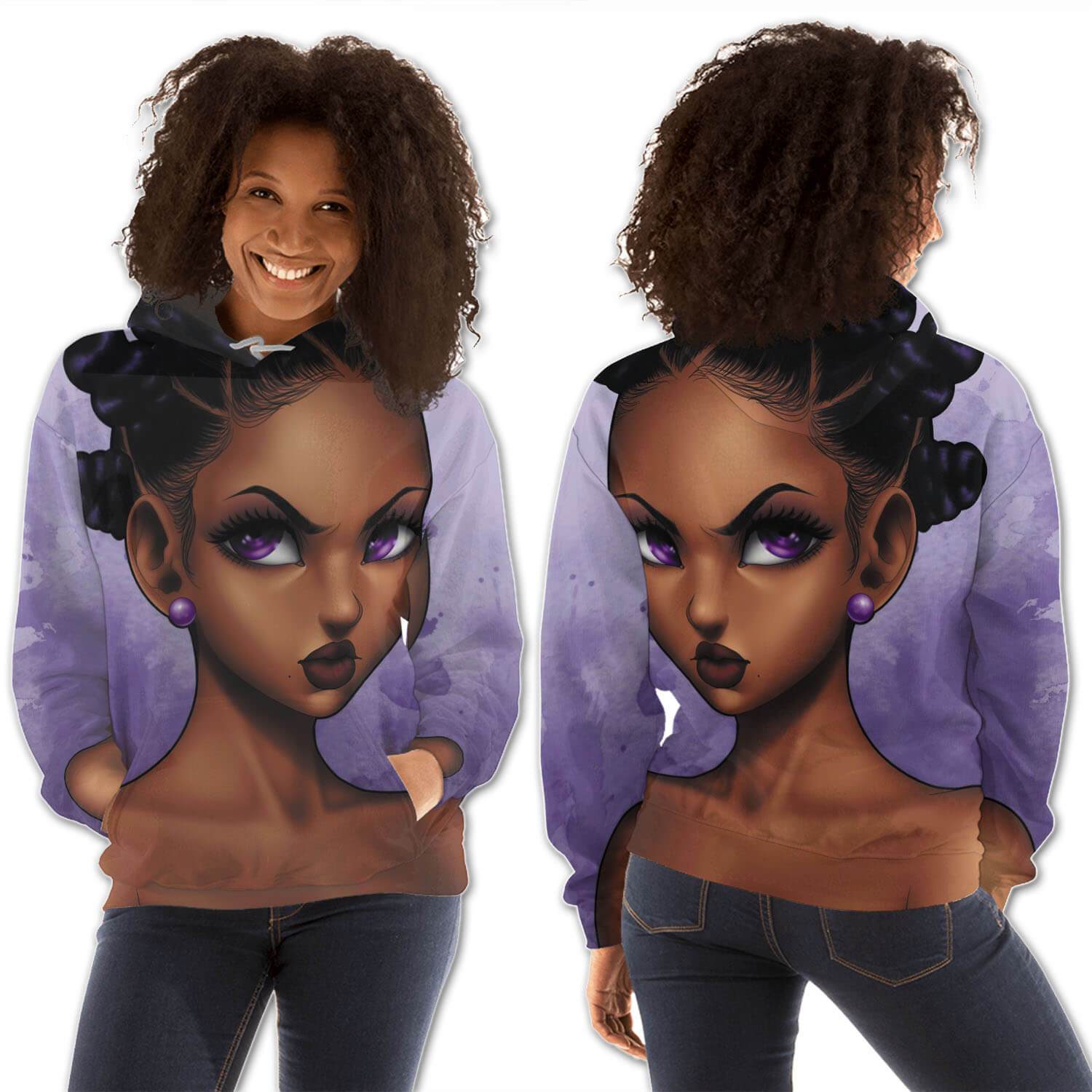 African American Hoodies Pretty Afro Girl All Over Print Womens Hooded Sweatshirt African American Fashion BPS73315