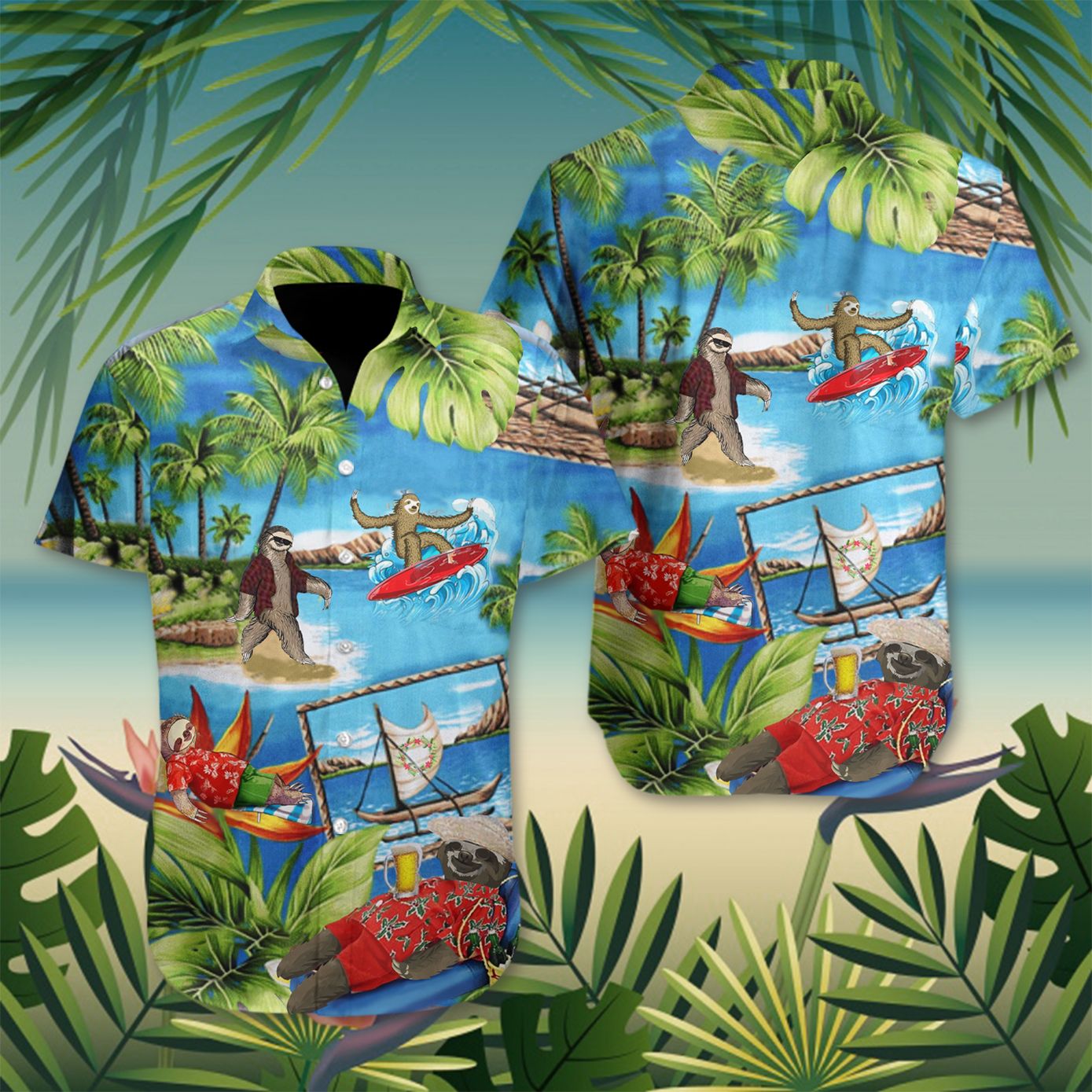 Sloth Tropical Hawaiian Shirt Funny Animal Surfing Summer Gift For Lover Ha44376