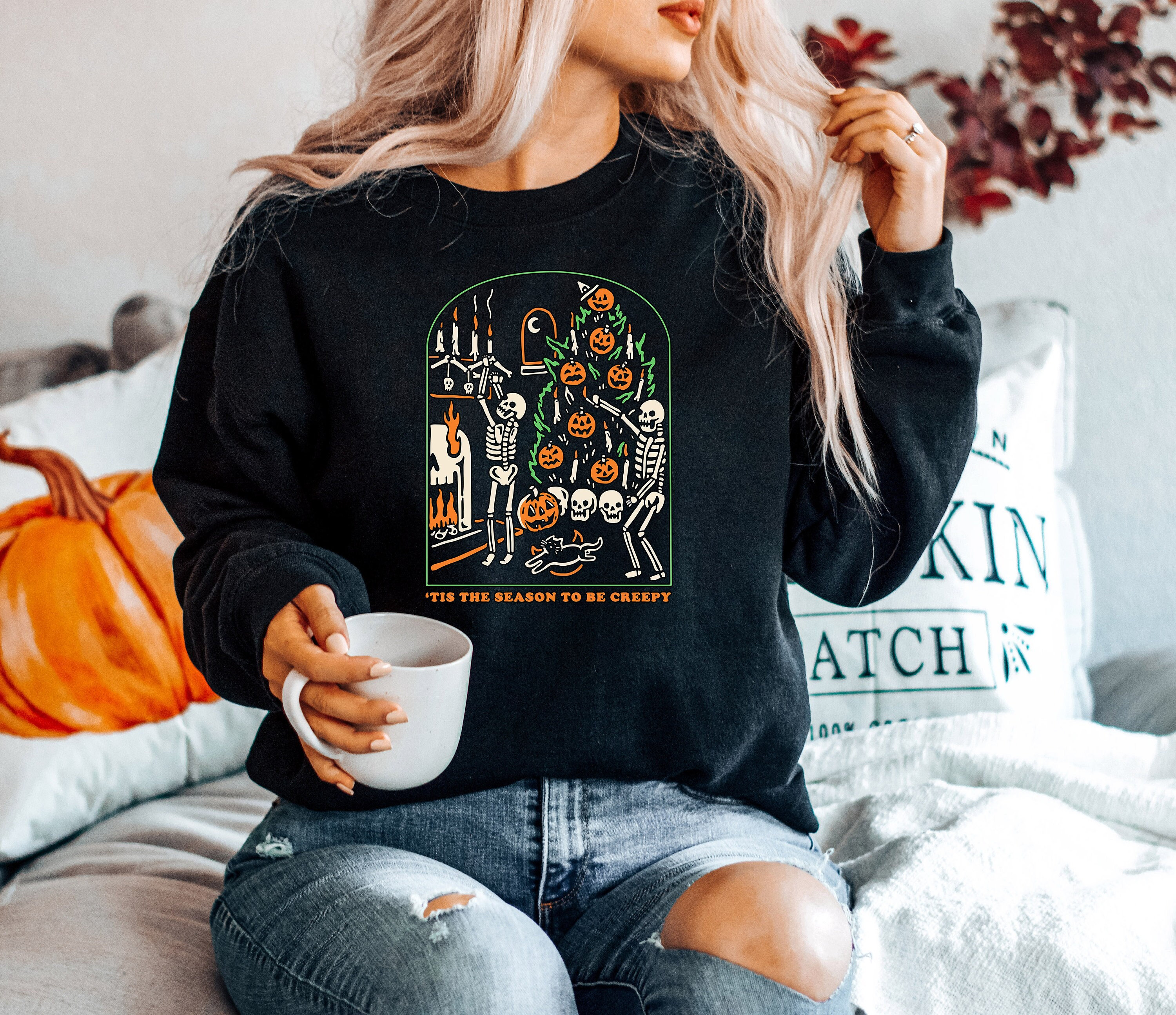 Tis the Season to be Creepy Sweatshirt, Black Halloween Sweatshirt, Funny Halloween Shirt, Dead Inside Halloween Sweatshirt, Halloween shirt