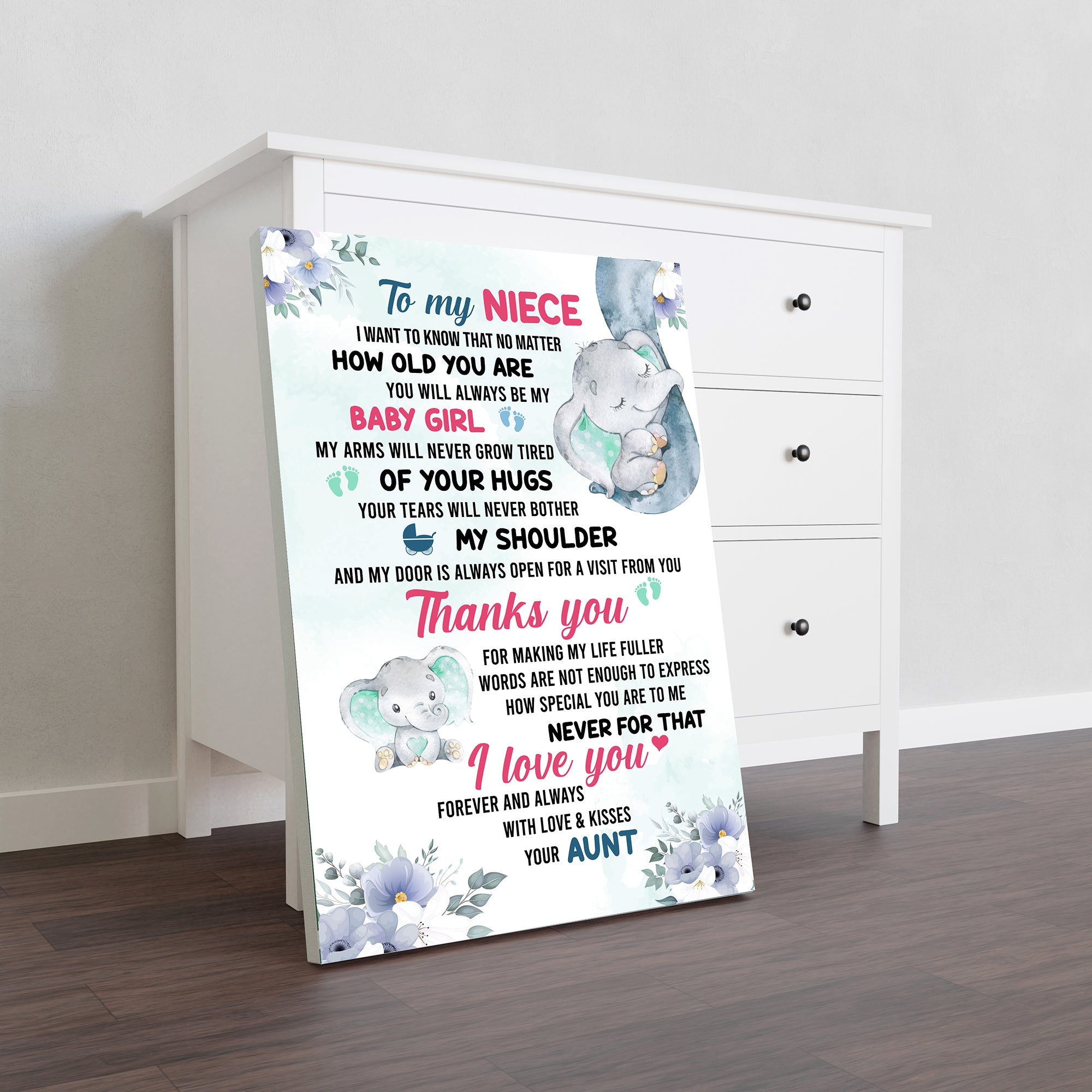 Skitongifts Poster No Frame, Elephant Poster Custom Aunt To My Niece Will Always Be My Baby Girl My Arms Will Never Grow Tired Of Your Hugs