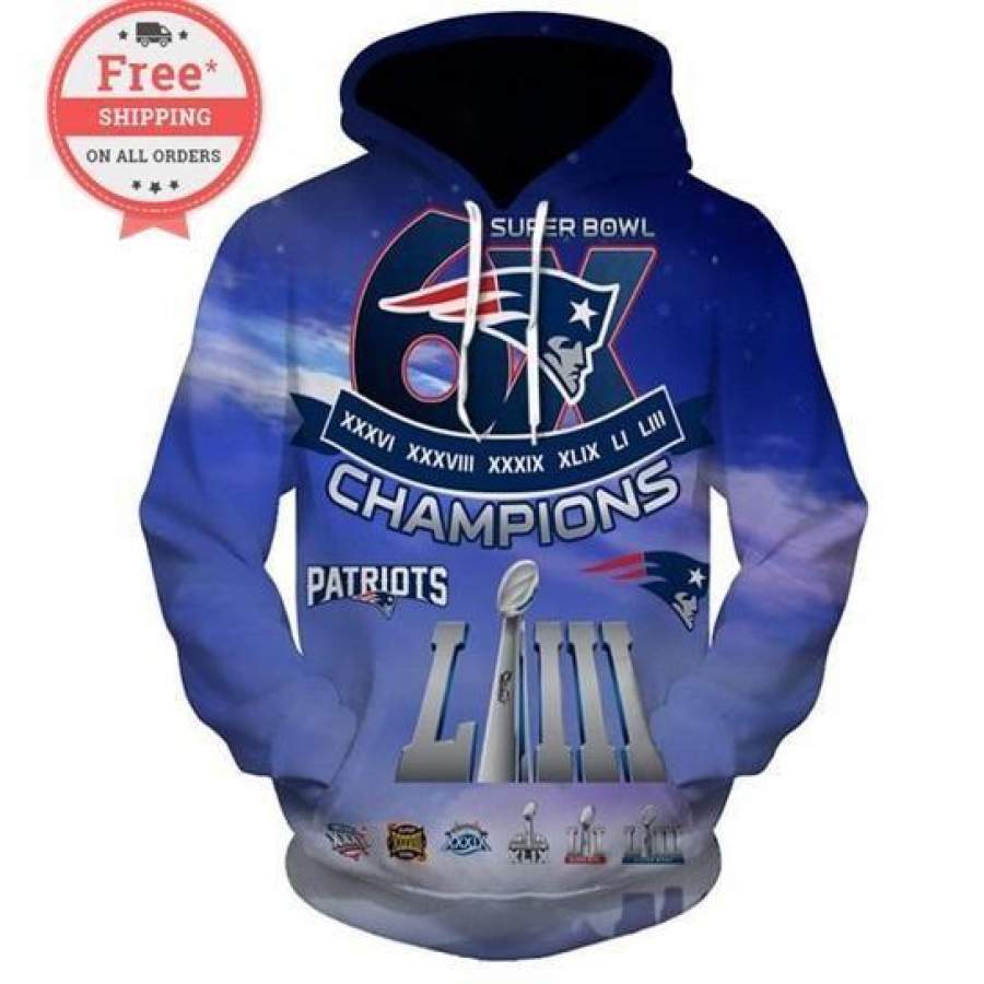 New England Patriots Champions Football Team Print Hoodie Unisex 3D All Over Print