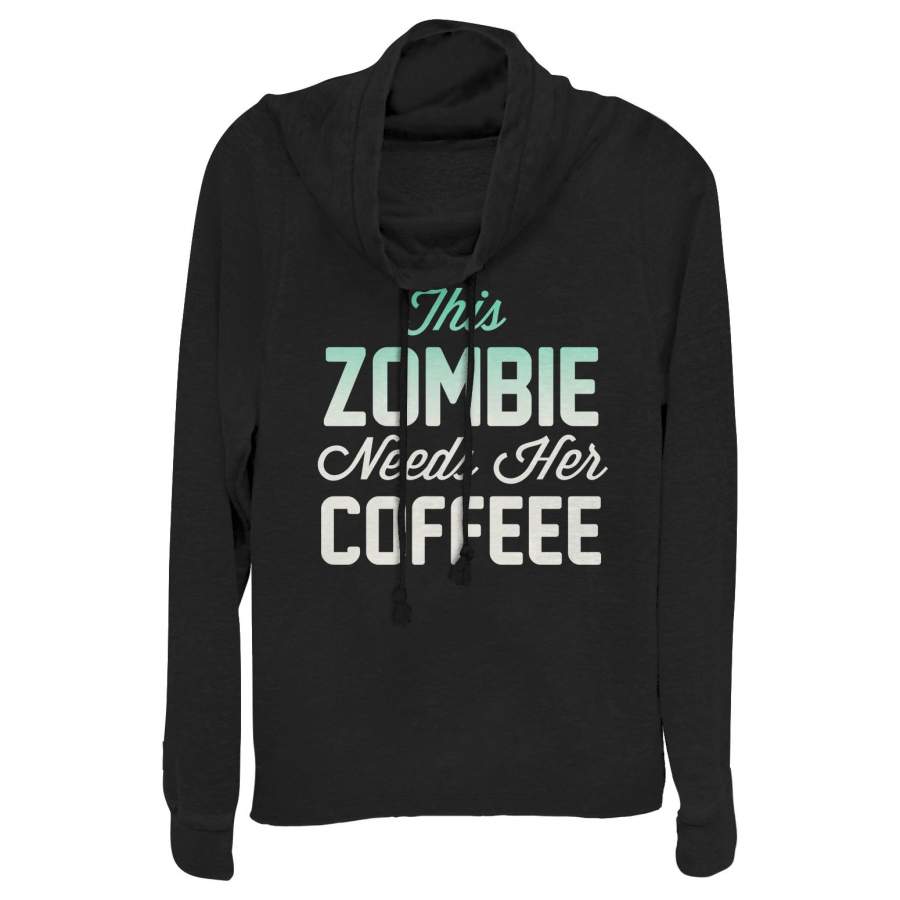 CHIN UP Junior’s Halloween Zombie Needs Coffee Cowl Neck Sweatshirt