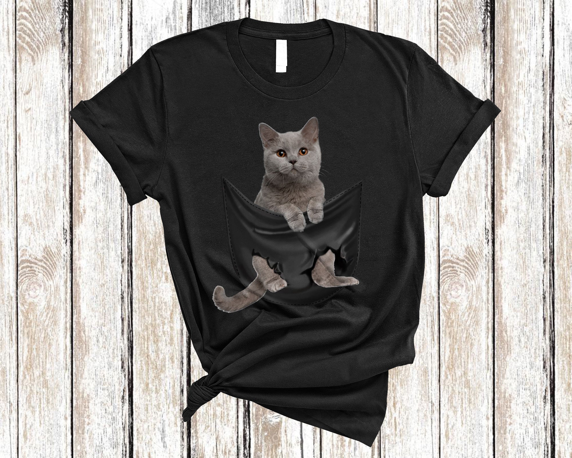 Cat Lover Shirt British Shorthair Cat In Pocket Cute Cat Kitten Matching Family National Cat Day T-Shirt