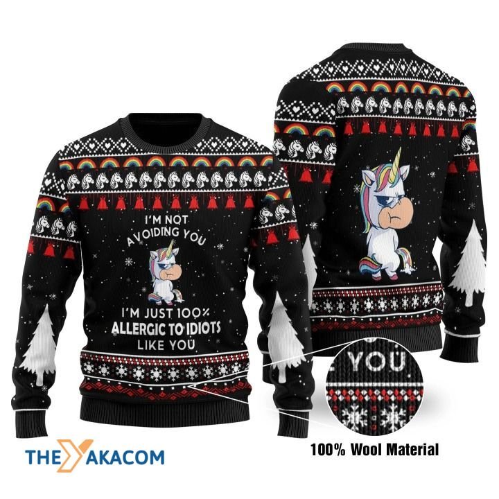 Unicorn I’M Not Avoiding You I’M Just Do Allergic To Ididots Gift For Christmas Ugly Christmas Sweater