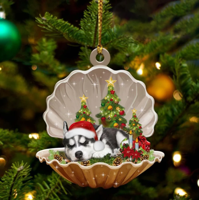 Siberian Husky3-Sleeping Pearl In Christmas Two Sided Ornament