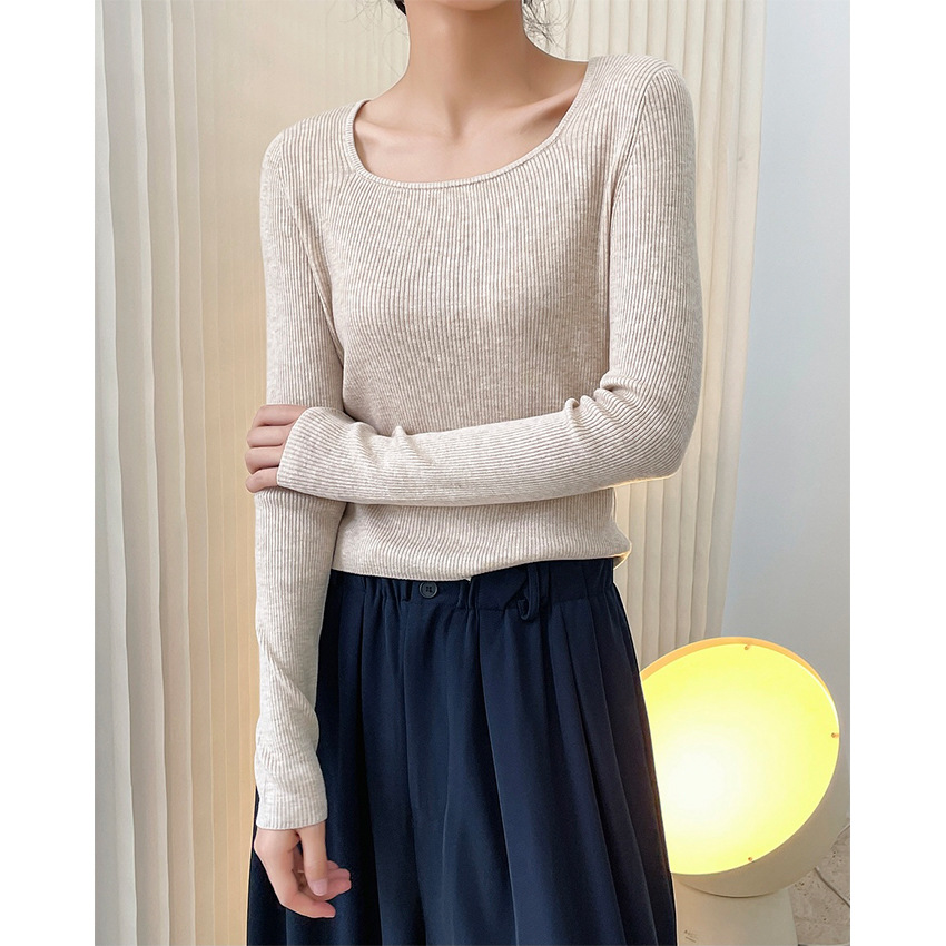 Cropped Square Neck Sweater Women Wool Blended Knitted Tops alx