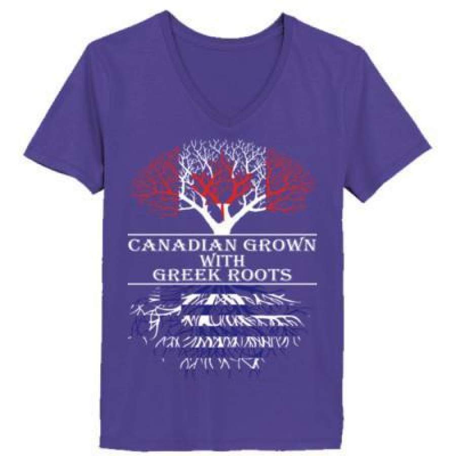 AGR Canadian Grown With Greek Roots – Ladies’ V-Neck T-Shirt