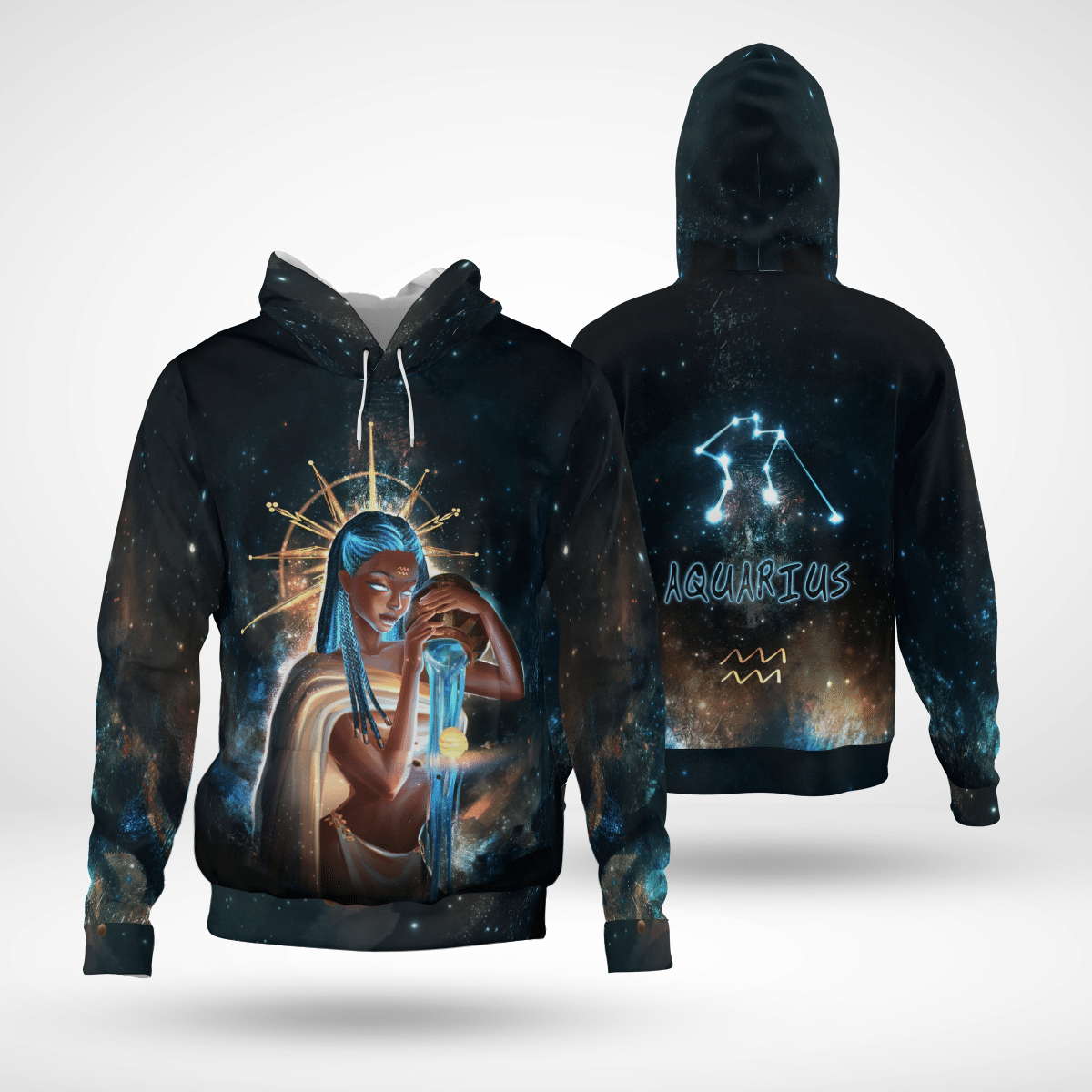 Zodiac Aquarius Girl All Over Print Shirt 3D Hoodie For Black Queen Aquarius Clothing