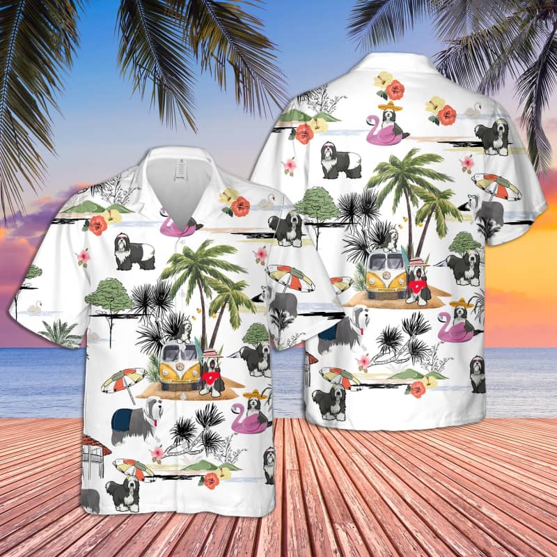 Unisex Bearded Collie Beach Hawaiian Shirt