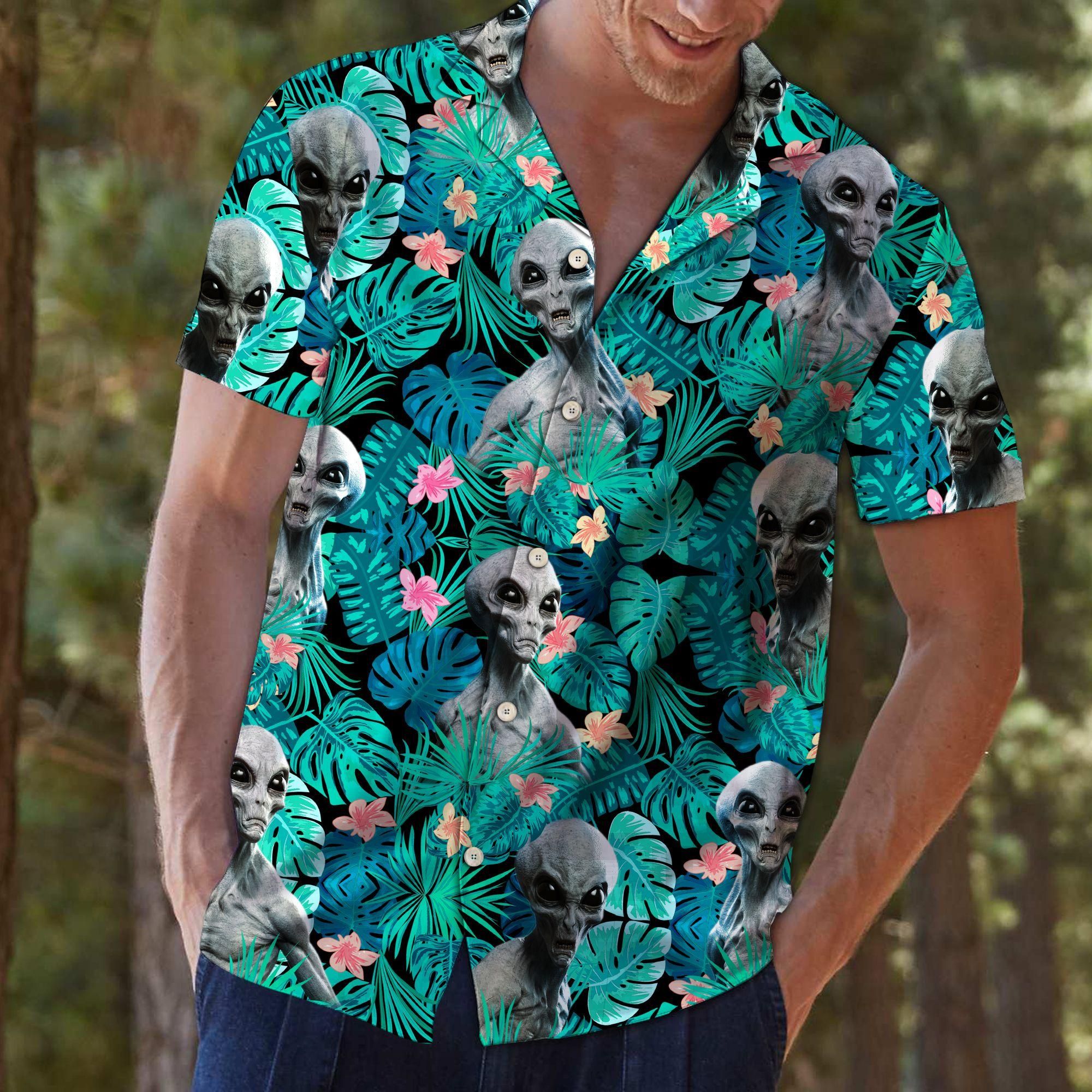 Alien Tropical Aloha Hawaiian Shirt Colorful Short Sleeve Summer Beach Casual Shirt For Men And Women