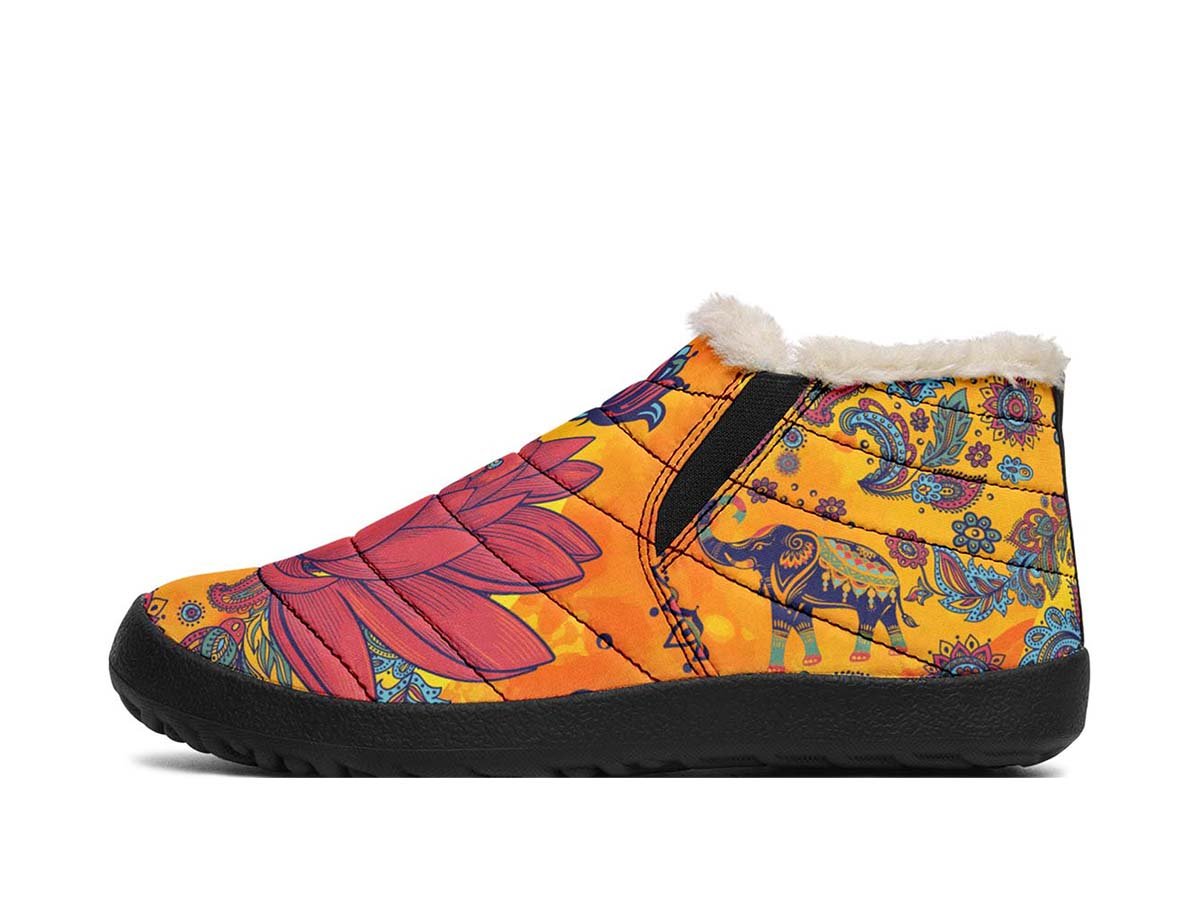 Orange Vibe Lotus Elephant, Winter Slippers, Slippers, Vegan Slippers, Men’S Shoes, Woman’S Shoes, Custom Printed, Abstractprint