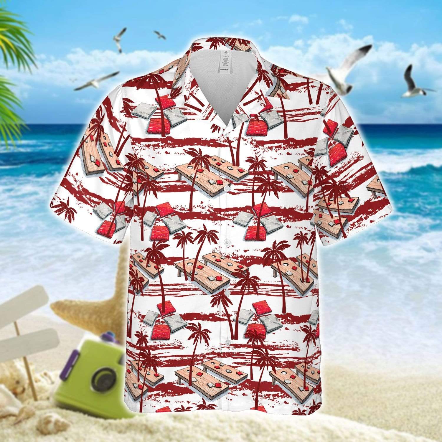 Amazing Cornhole Red Palm Tree Unisex Hawaiian Shirts – Beach Shorts #120721H