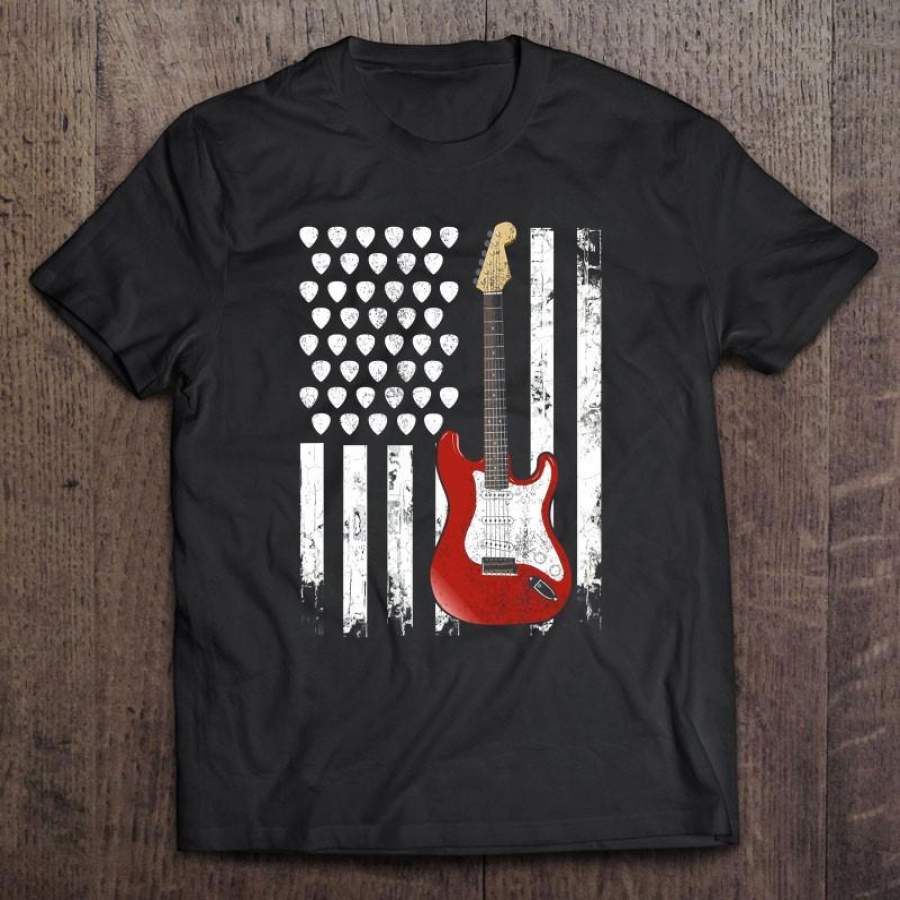 Vintage Guitar Shirt – American Us Flag Music Instrument