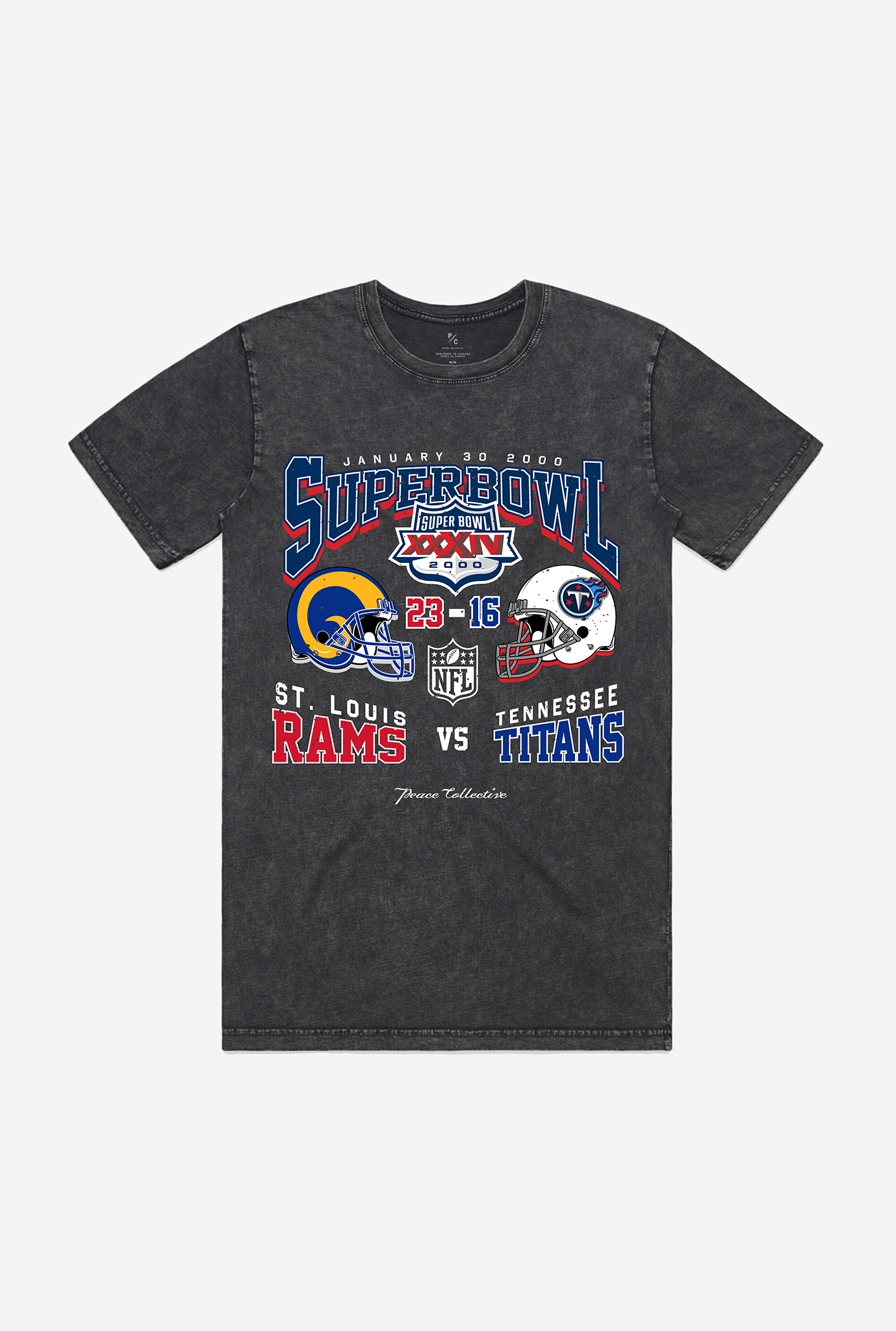 Super Bowl Xxxiv: St. Louis Rams Vs. Tennessee Titans Stonewashed T-Shirt – Black