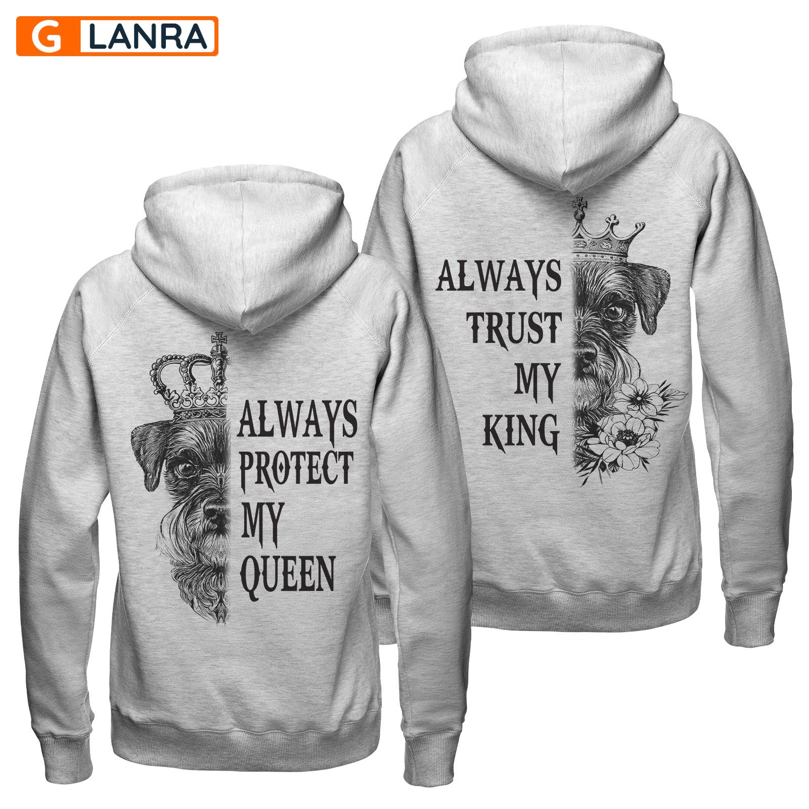 Always Protect My Queen Always Trust My King Hoodie, Schnauzer Couple Hoodie, Dog Couple Hoodie, Husband Wife Hoodie, Unisex Sweater, Sweatshirt