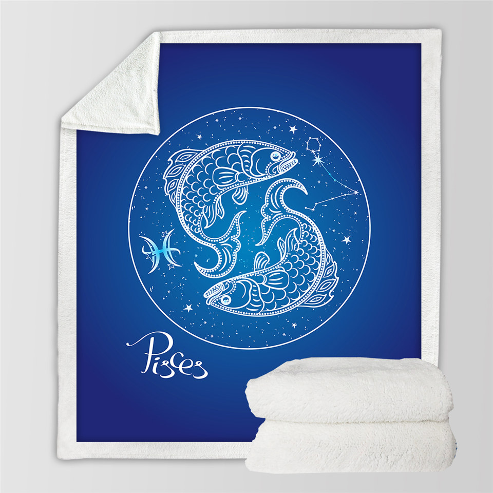 BeddingOutlet Aquarius Sherpa Throw Blanket Galaxy Stars Bedspread Constellation Blue Plush Sofa Blanket Zodiac Cozy Thin Quilt alx