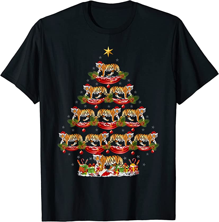 Bengal Tiger Lover Xmas Holiday Bengal Tiger Christmas Tree T-Shirt