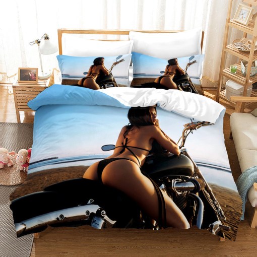 The Motorcycle Girl 16 Duvet Cover Pillowcase Home Decor 3D Bedding Set