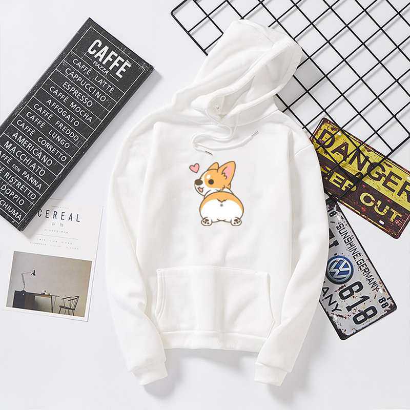 Autumn Cute Corgi Dog Women Sweatshirt Funny Animal Poleron Mujer Large Size Letter Printed Femme Cartoon Tops Hoodie Pullovers alx