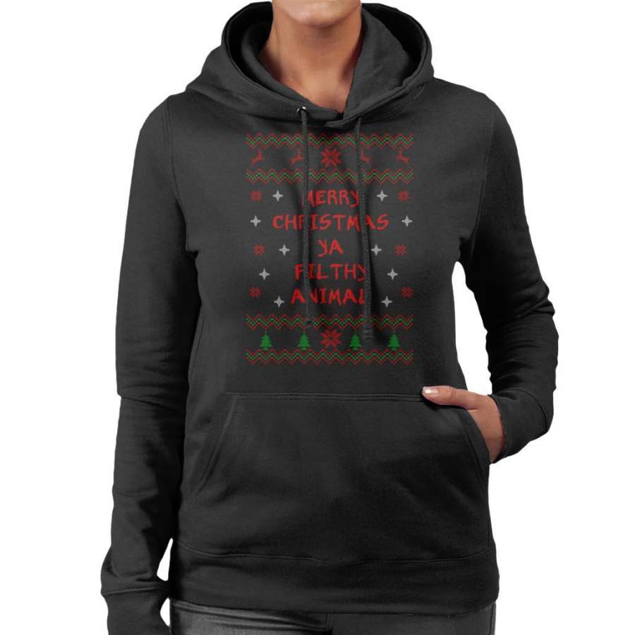 Merry Christmas Ya Filthy Animal Home Alone Knit Women’s Hooded Sweatshirt