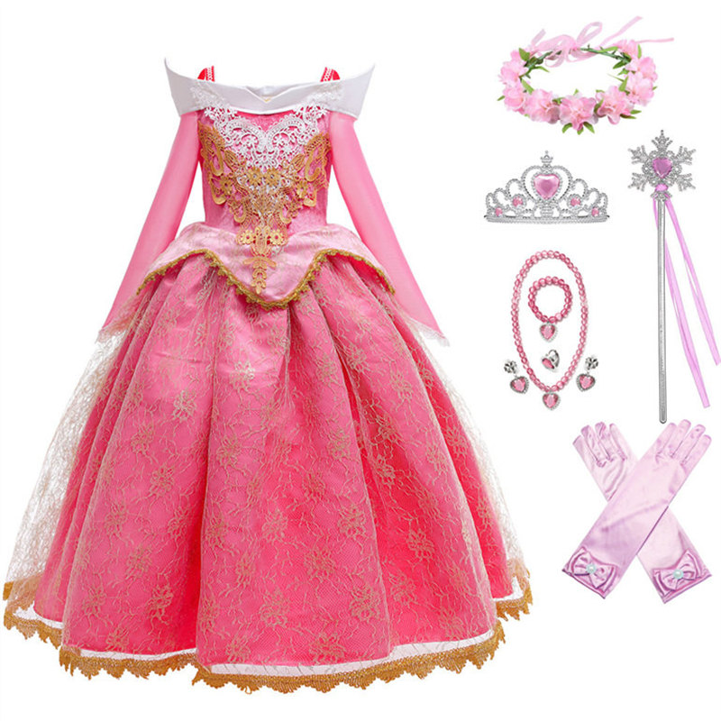 2022 New Cossky Girls Sleeping Beauty Aurora Cosplay Costume Princess Dress Kids Fancy Party Outfits Halloween Carnival Costume alx