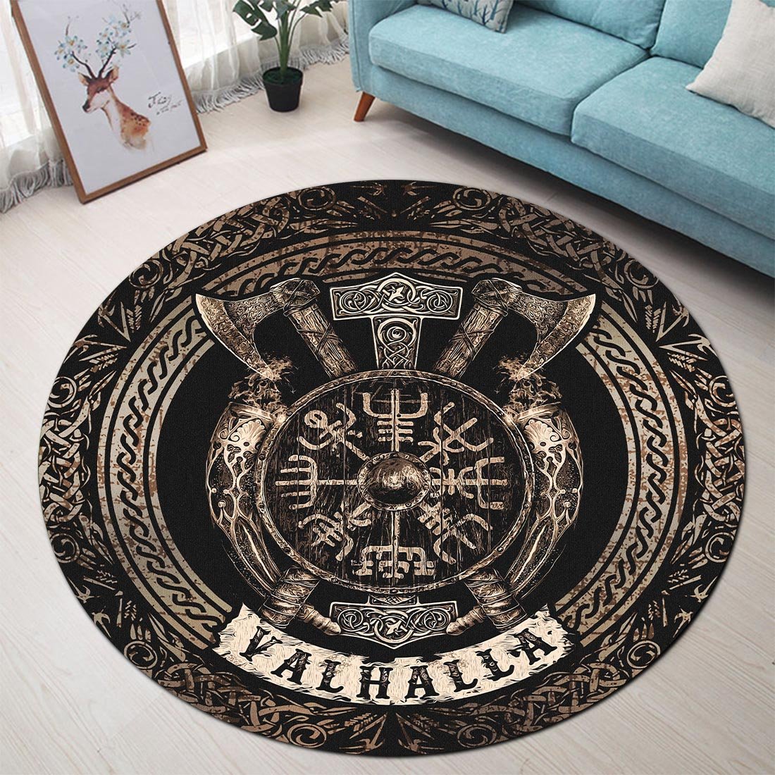 Valhalla Mythology Nordic Viking Compass Vegvisir Round Carpet All Over Print