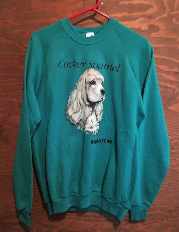 Vintage Des Ann Es 1980 De Cocker Spaniel Ocean City Maryland Vert Crewneck Chien Race Animal Print Dog Sweat Tourisme Shirt