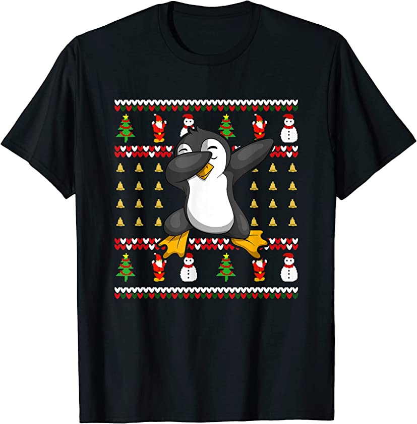 Merry Xmas Funny Dabbing Zoo Animal Ugly Christmas Penguin T-Shirt